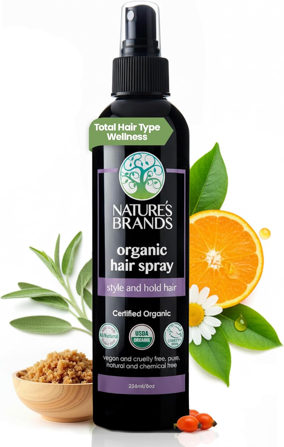 Hair Spray Organic by Herbal Choice Mari (2 Fl Oz Bottle) - No Toxic Synthetic Chemicals image number 1