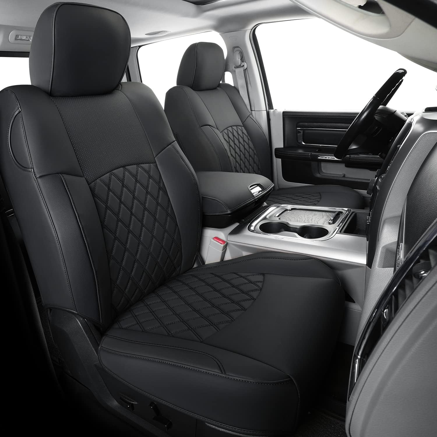 Feelit Fit Ram 1500 2019 2020 2021 2022 2023 2024 2025 2026 Crew Cab Back Bench Seat Covers Waterproof, Custom Fit Ram 4/6 Split Rear Flat Seats with Unremovable Middle Headrest (01-Rear)