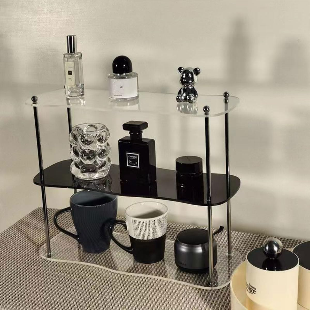 AIMALL Elegant Acrylic Desktop Storage Rack, Fashion Ins Style Water Cup and Perfume Holder, Removable Shelves, 15.75 X 5.91 X 12.6 Inch - Storage-Tht image number 4