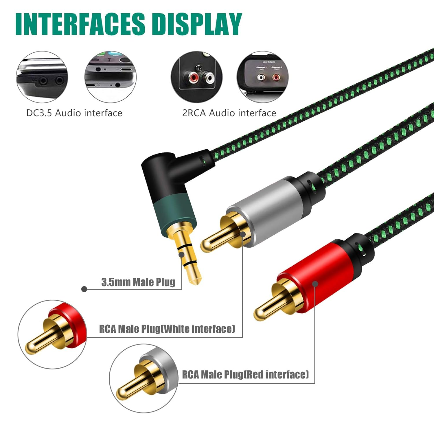OUGCYG RCA to 3.5Mm Cable 4M, Phono Mini Jack Stereo Lead Gold-Plated Red and White Aux Headphone Cord RCA Audio Y Splitter Compatible with Hi-Fi Amplifier Speaker DJ TV Car (4M) image number 1