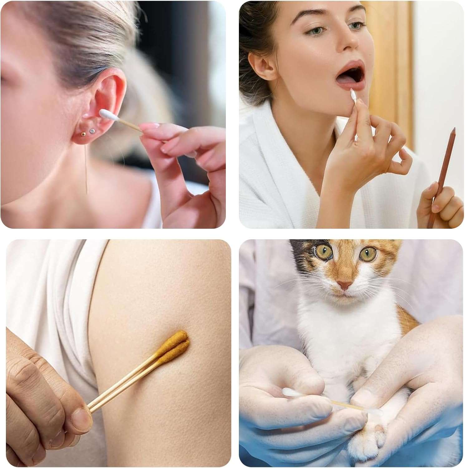 1000 Double Headed Cotton Swabs, Wooden Sticks with Double Headed Circular Cotton Swabs, Wooden Sticks for Makeup and Cleaning