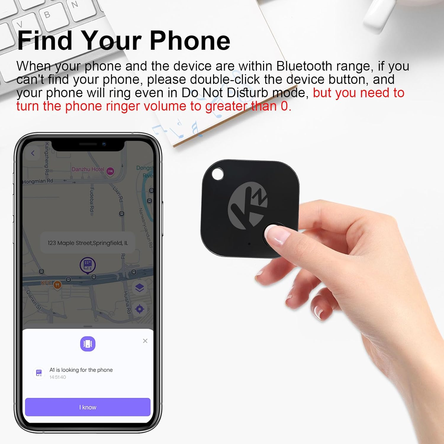 KZO Bluetooth Air Tag Tracker (2025 Upgrade Version) Work with Ios and Android Devices, Phone Finder, Find Nearby, Loud Sound, Replaceable Battery, for Keys/Wallet/Backpack, 4 Pack image number 3