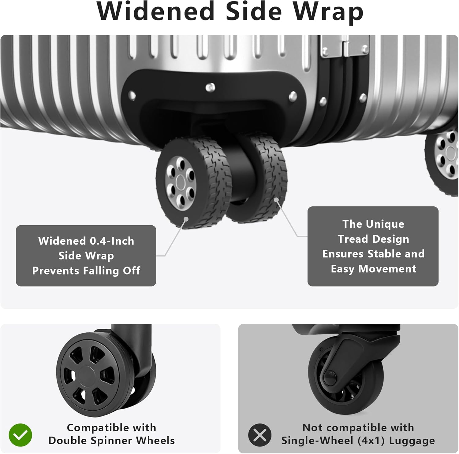 10-Pack Upgrade Silicone Luggage Wheel Protectors Covers for Suitcases &ndash; Universal Fit 2-2.4 Inch Spinner Wheels, Wear-Resistant Noise Reducing Travel, Black, for 2-2.4" Spinner Wheel - Black image number 2