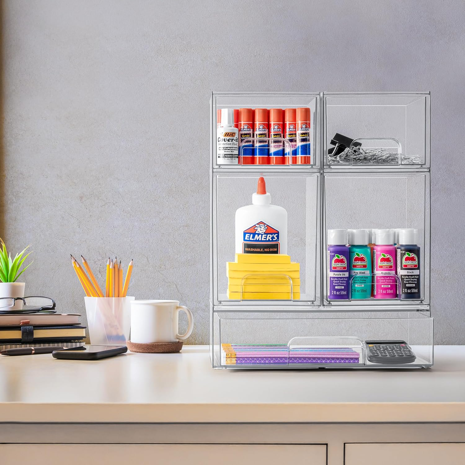 Sorbus Acrylic Storage Containers - 5 Pack, Stackable Storage Bins Set for Bathroom Organization - Clear Acrylic Drawer Organizers - Makeup Case Pull-Out Drawers (7.6&rsquo;&rsquo; and 4.4&rsquo;&rsquo; Tall and 12.1&rsquo;&rsquo; Wide) image number 3