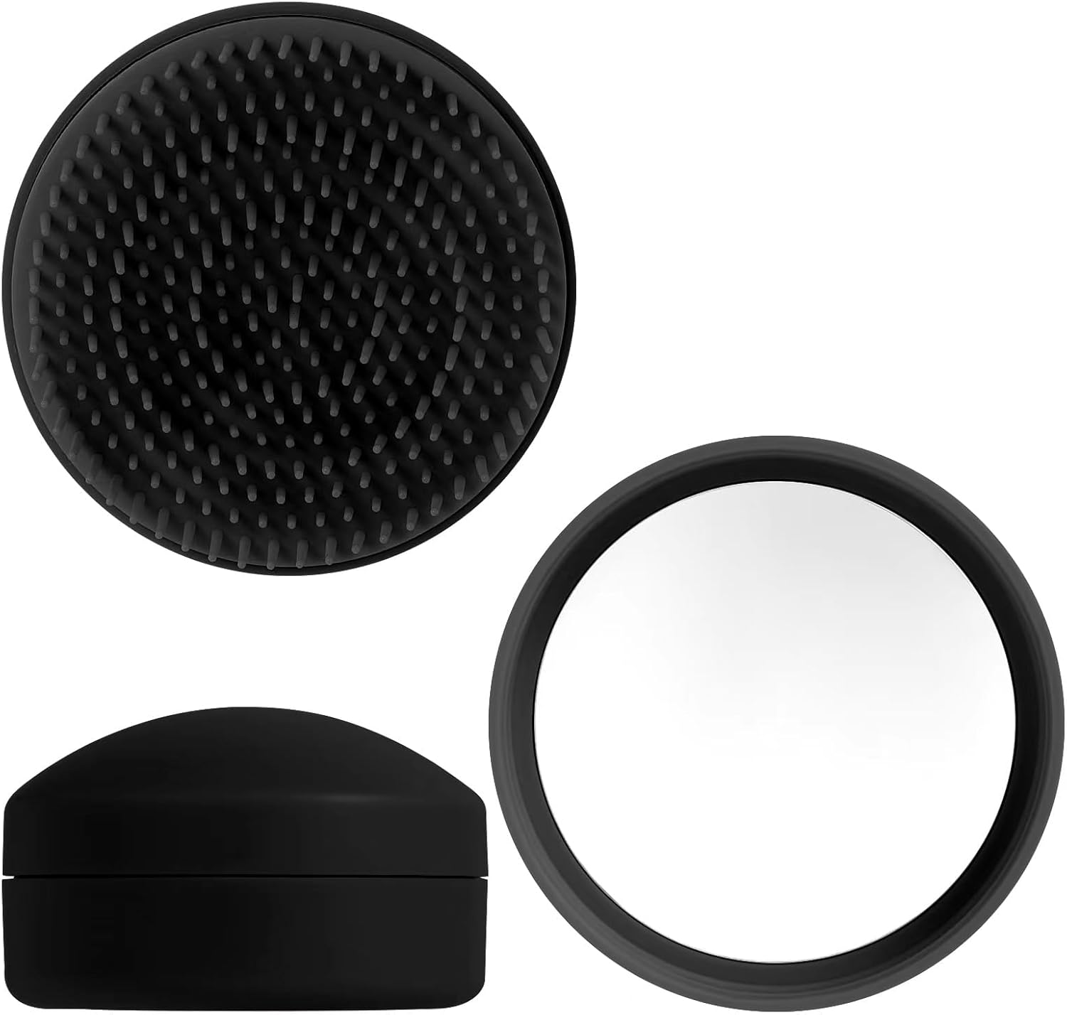Travel Hair Brush and Mirror Portable Pocket Frizz Ease Detangling Hairbrush Small Tangle Teaser Massage Comb Set round Curly Wavy Hair Brush Fine Thick Hair Brush for Men Women Kids Girls (Black) image number 1