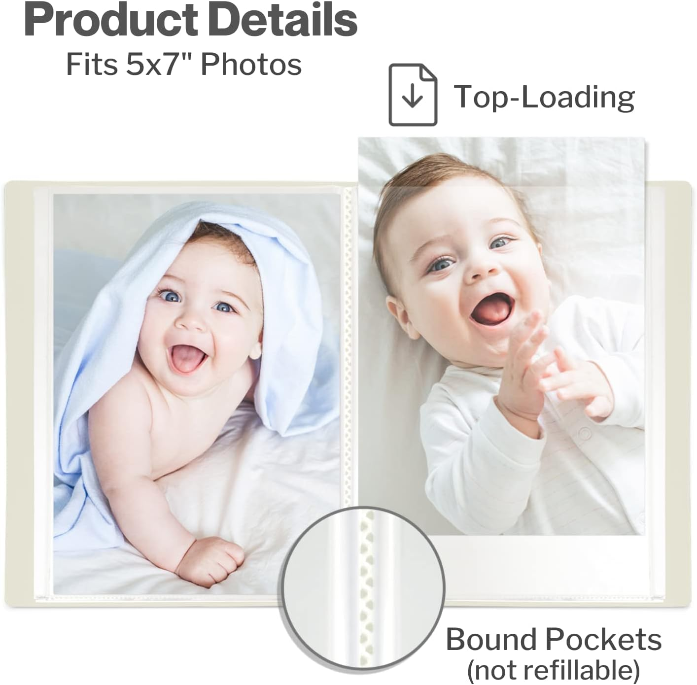 CRANBURY Small Photo Album 5X7 (Black) - 2-Pack Photo Book, Each Shows 48 Pictures, Mini Picture Binder with Customizable Cover, Baby Albums with 5X7 Photo Sleeves image number 2