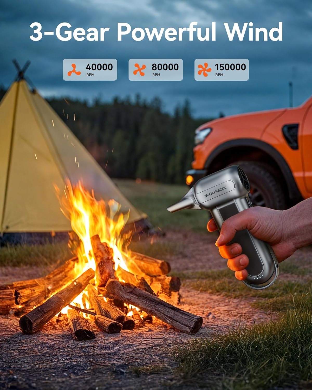 WOLFBOX MF100 Compressed Air Duster-150000Rpm Super Power Electric Air Duster, Rechargeable Long-Life Air Blower, Cordless 3-Gear Adjustable Mini Blower for Computer, Keyboard, Outdoors, Snow and Car image number 6