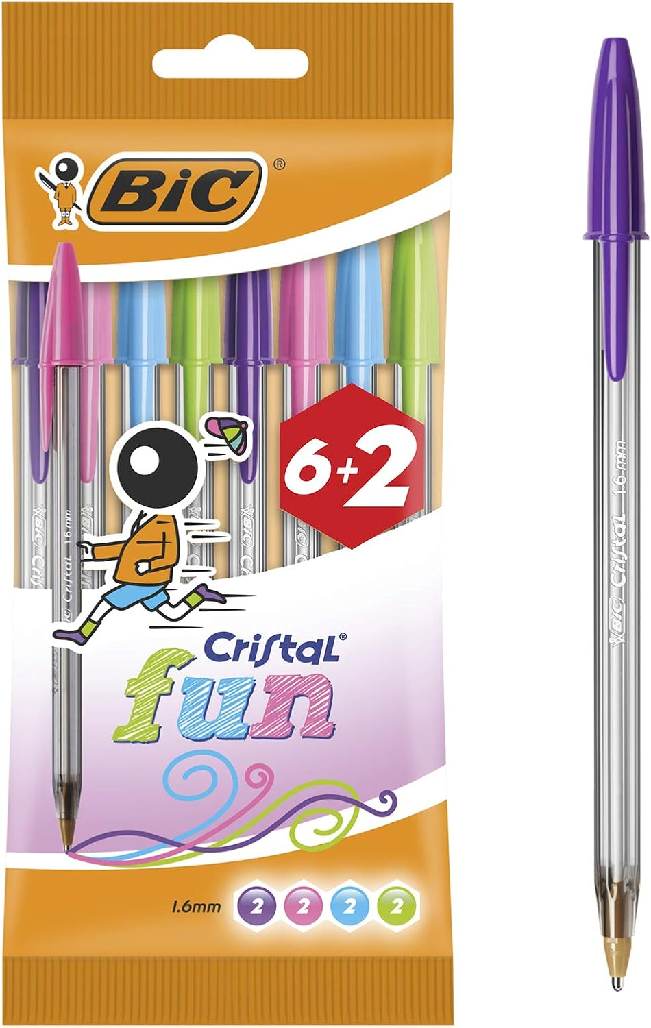 Bic Cristal Fun Ballpoint Pens with Wide Tip (1.6Mm) Pens for Colourful Writing in Assorted Colours, Box of 20