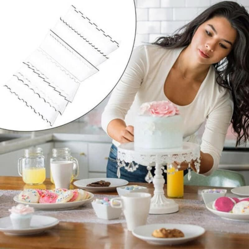 AIMALL 6-Piece Acrylic Cake Scraper Set 9.4X3.9In Decorating Contour Comb and Edge Smoother Tools for Baking image number 4