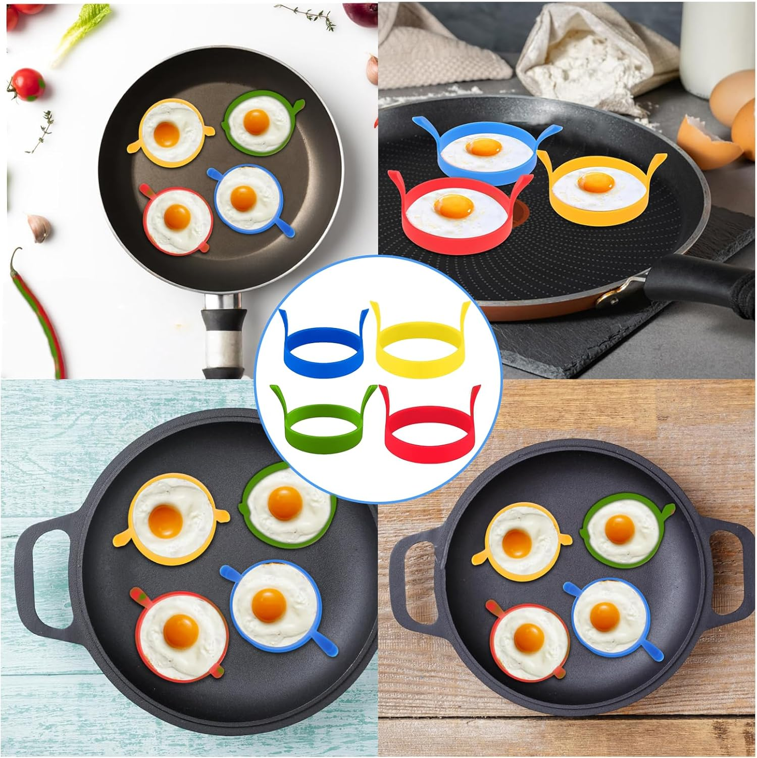 Treayes Egg Rings - 4Pcs Food Grade Silicone, Non - Stick Molds for Fried Eggs, Breakfast Sandwiches, Pancakes, Mcmuffins image number 2