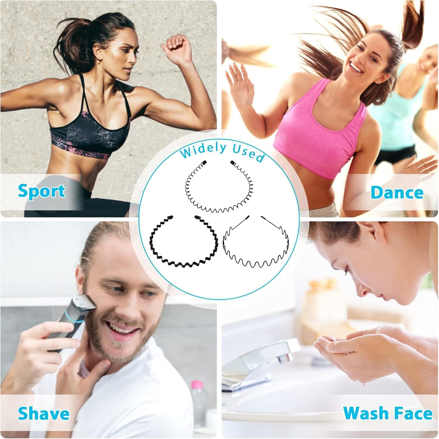 Aufwolken 3 PCS Metal Headband Black - Unisex Sport Fashion Hair Accessories, Spring Wave Hair Hoop Band for Men & Women image number 5