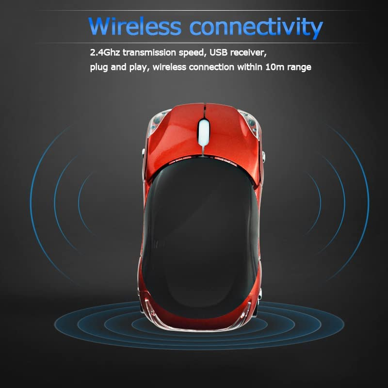 Bewinner Wired Gaming Mice, 2.4G Wireless Optical Smart Red Car‑Shaped Mouse for Laptop PC Tablet Gaming - Red image number 6