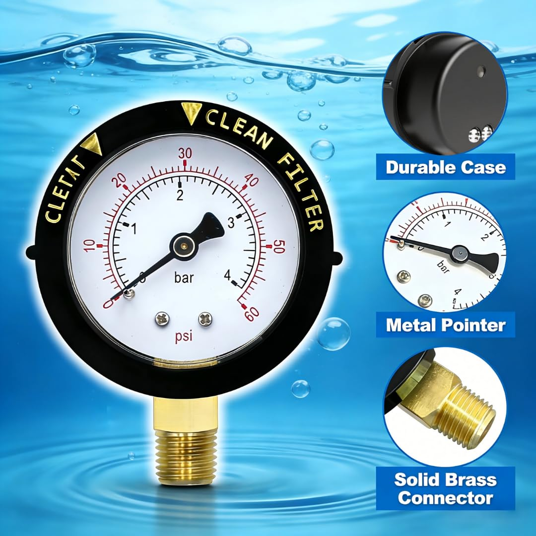 ROHOPE 190058 Compact Pressure Gauge 0-60 with 1/4&rdquo; NPT Bottom Mount Replacement for Pentair,For Hayward Pool & Spa Filters &ndash; Fits Clean & Clear, Warrior, Easyclean, Triton C-3 image number 5
