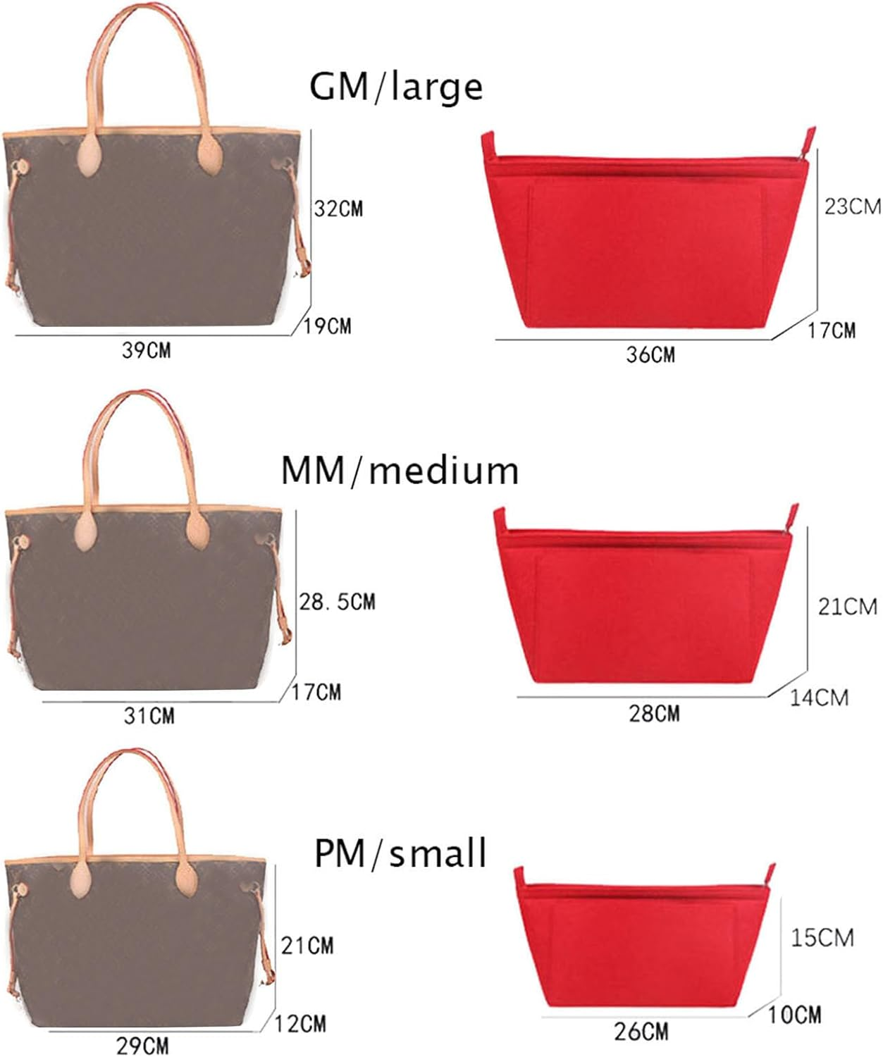 Lckaey Purse Organizer Insert for Neverfull Pm Mm Gm Shaper Felt Purse Insert 1079Black-M image number 6