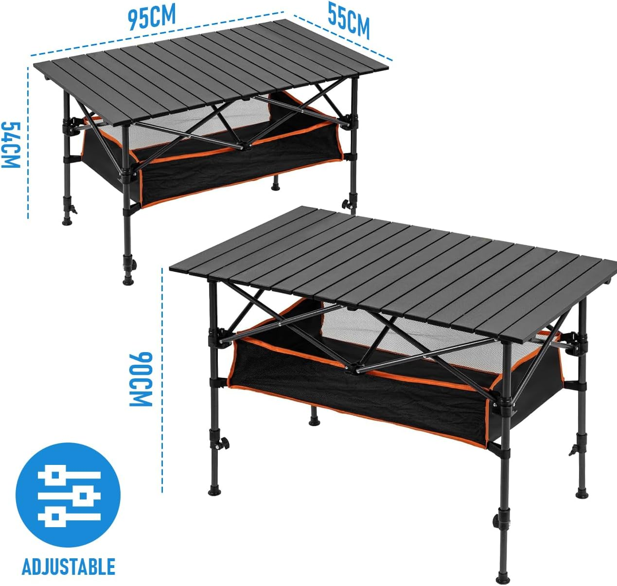 Alpen Camping Table, Folding Picnic Table with Storage Basket, Adjustable Height Foldable Lightweight Table for Outdoor Beach Grill BBQ Travel(Black with Storage Basket) image number 1