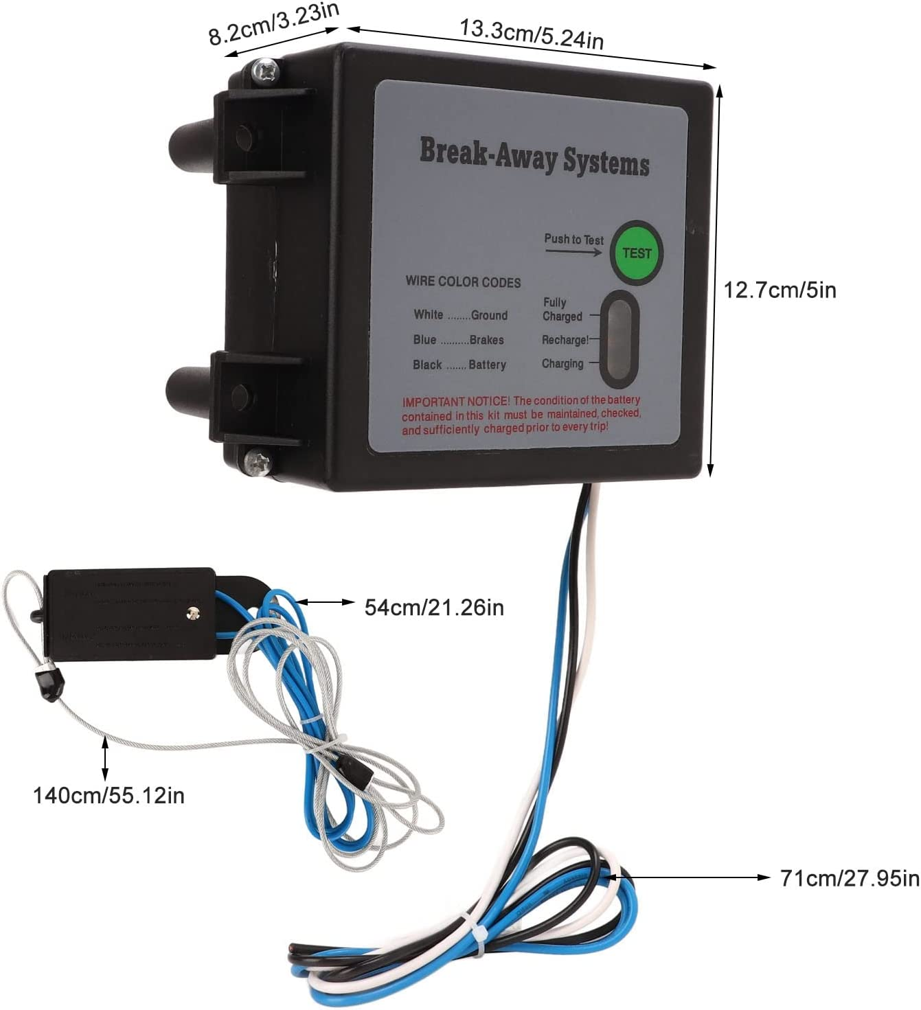 Trailer Brakes Breakaway Kit, 12V LED Test Break Away System for RV Trailer Brake System with LED Indicator Universal PP for Campers, Small Trailers, Boat Trailers image number 6