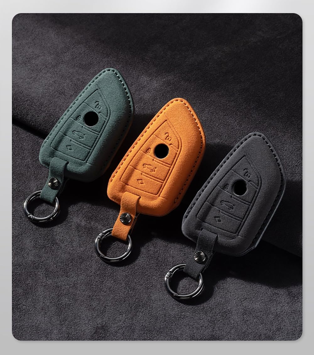 Ontto Suede Car Key Fob Cover Fit for BMW 2 3 5 6 7 8 Series X1 X2 X3 X4 X5 X6 X7 Z4 G29 G20 G32 GT G11 F39 Leather Smart Key Case Keyring Shell Key Holder Keychain Styling Accessories Black 2 image number 1