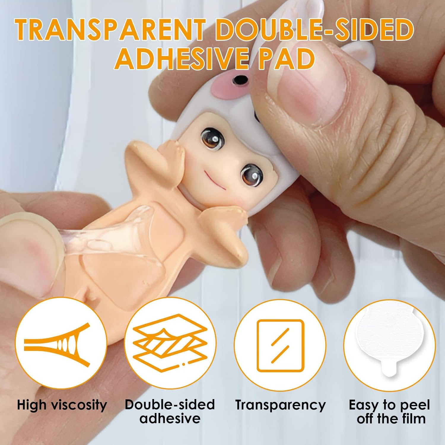 144 Pcs Sonny Angel Hipper Adhesive Tape - Double Sided Clear Sticky Putty Pads for Secure Hold - Perfect Sonny Angel Stickers - Fit for Doll Display & Craft Projects - Strong & Residue-Free Adhesive image number 4
