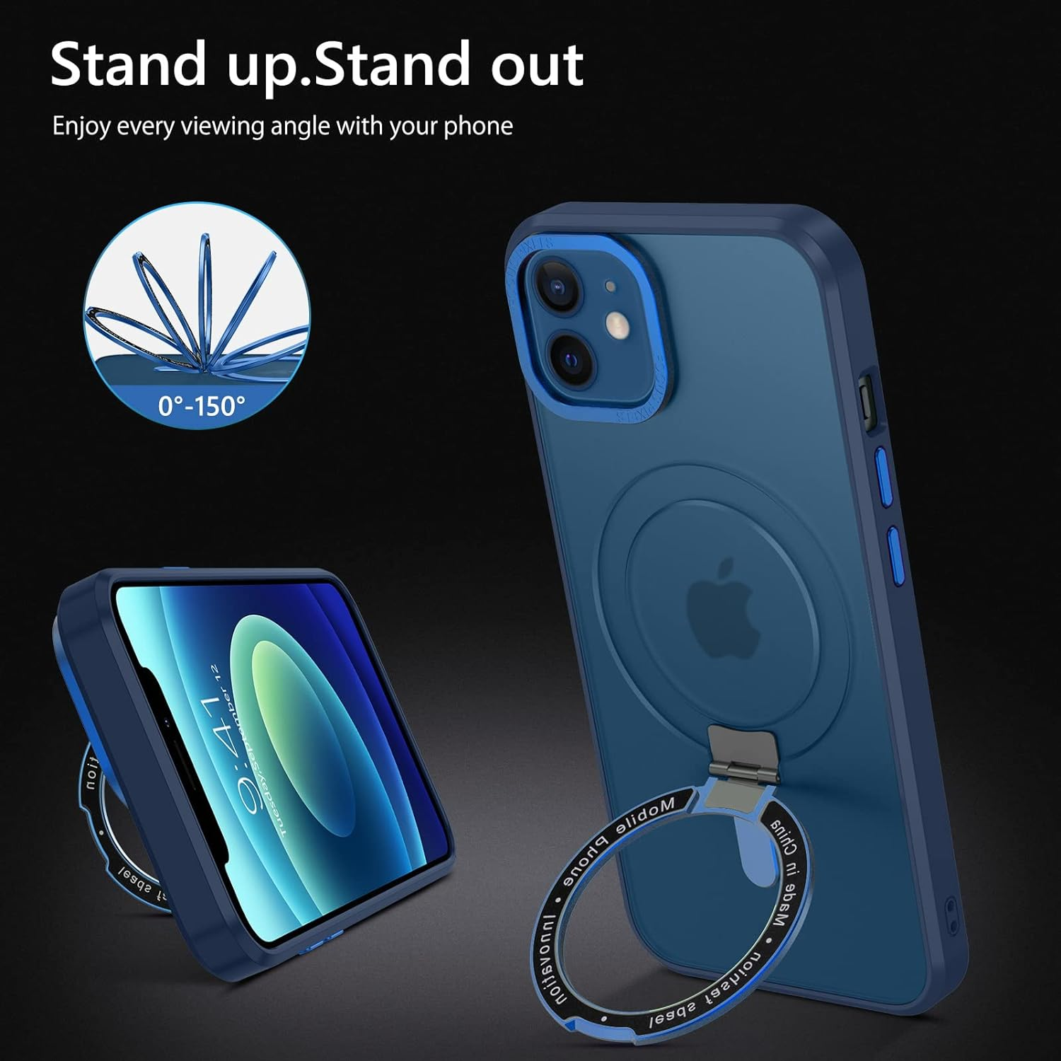 GUAGUA Magnetic Slim Case for Iphone 12/Iphone 12 Pro Compatible with Magsafe, Magnetic Kickstand Iphone 12/Iphone 12 Pro, Case Transparent Cover Phone Cases 6.1 Inch, Navy Blue image number 4