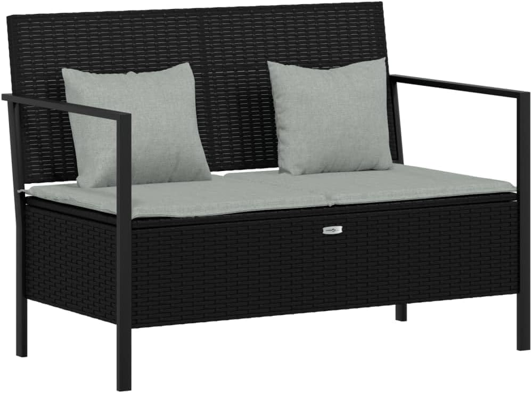 Vidaxl Comfortable 2-Seater Garden Bench with Cushions & Storage Compartment - Weather Resistant Pe/Poly Rattan in Grey - Sturdy Steel Frame -Modern Patio Furniture