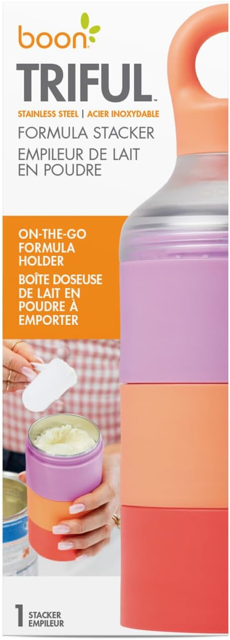Boon TRIFUL&trade; Stainless Steel On-The-Go 3 Pod Formula Stacker Container, Pink image number 4