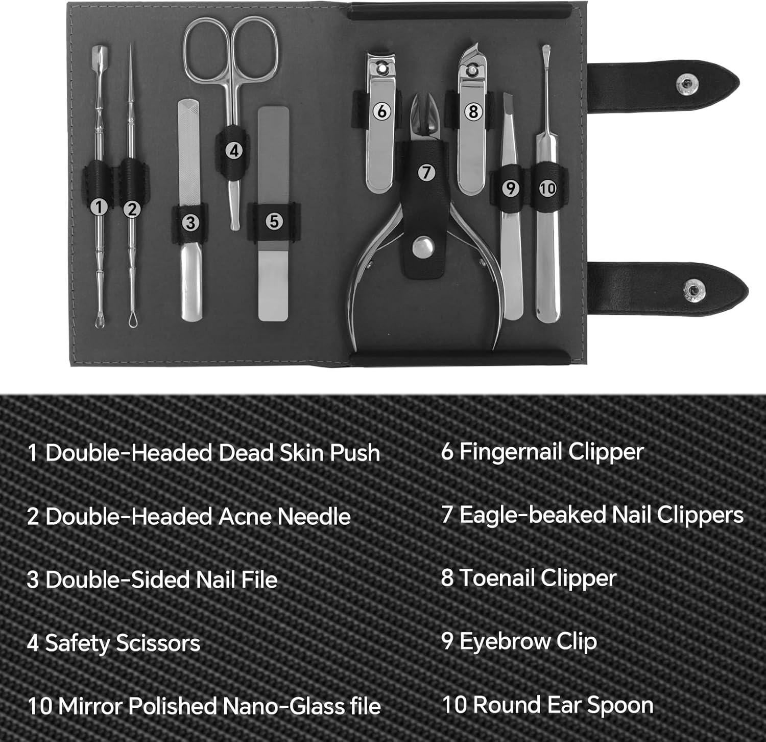 DAWNTREES Nail Clippers Set Fingernail and Toenail Clipper Cutters, Manicure Pedicure Kit -10 Pieces Stainless Steel Professional Grooming Kits, Nail Care Tools with Luxurious Travel Case image number 4