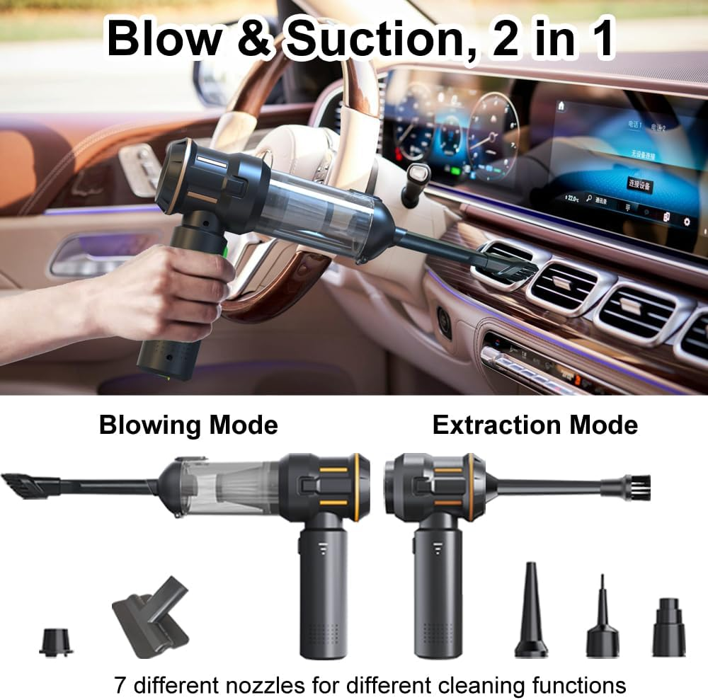 Adraxus Handheld Mini Vacuum Cordless - 25000 Powerful Strong Cyclonic Suction Cordless Cleaner: Air Duster with Cleaning Gel, Ideal for Car, Home, Pet, Office image number 4