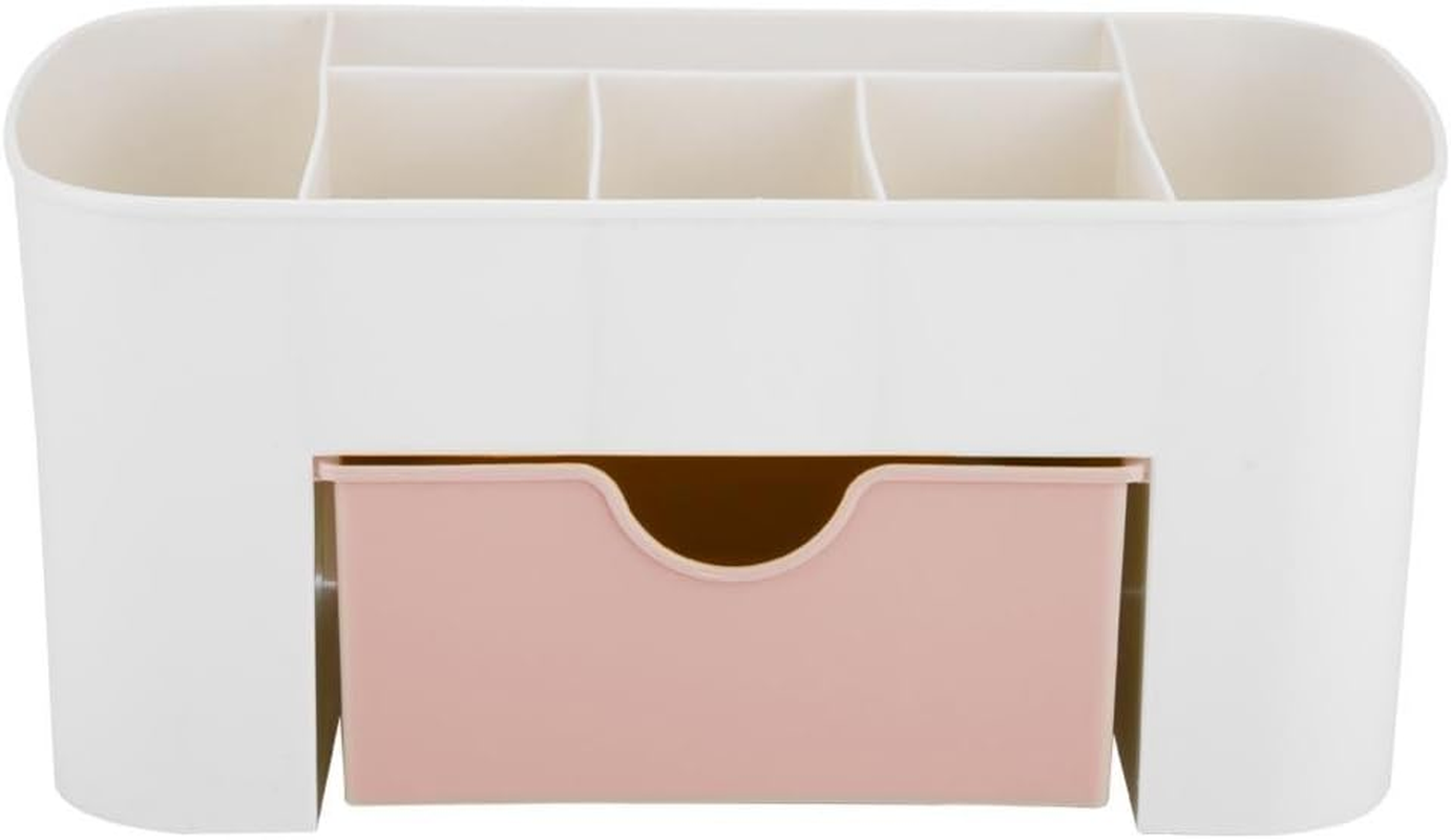 Cosmetic Makeup and Jewelry Organizer, Plastic Multifunction Desk Storage Box with 6 Subgrids, Jewelry, Hair Accessory Case with Drawer, Jewelry Classification, Daily(Pink) image number 3