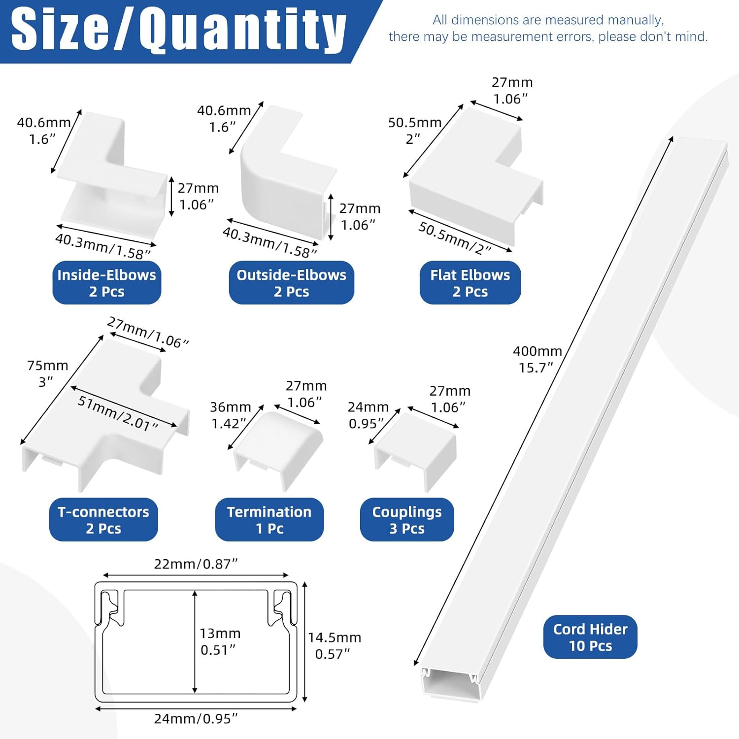 Glarks 22Pcs 15.7In Cord Hider Kit with 6 Types Connectors - Cable Concealer, Organizer, Cover for Wall Mounted TV - Paintable Wire Management System image number 2