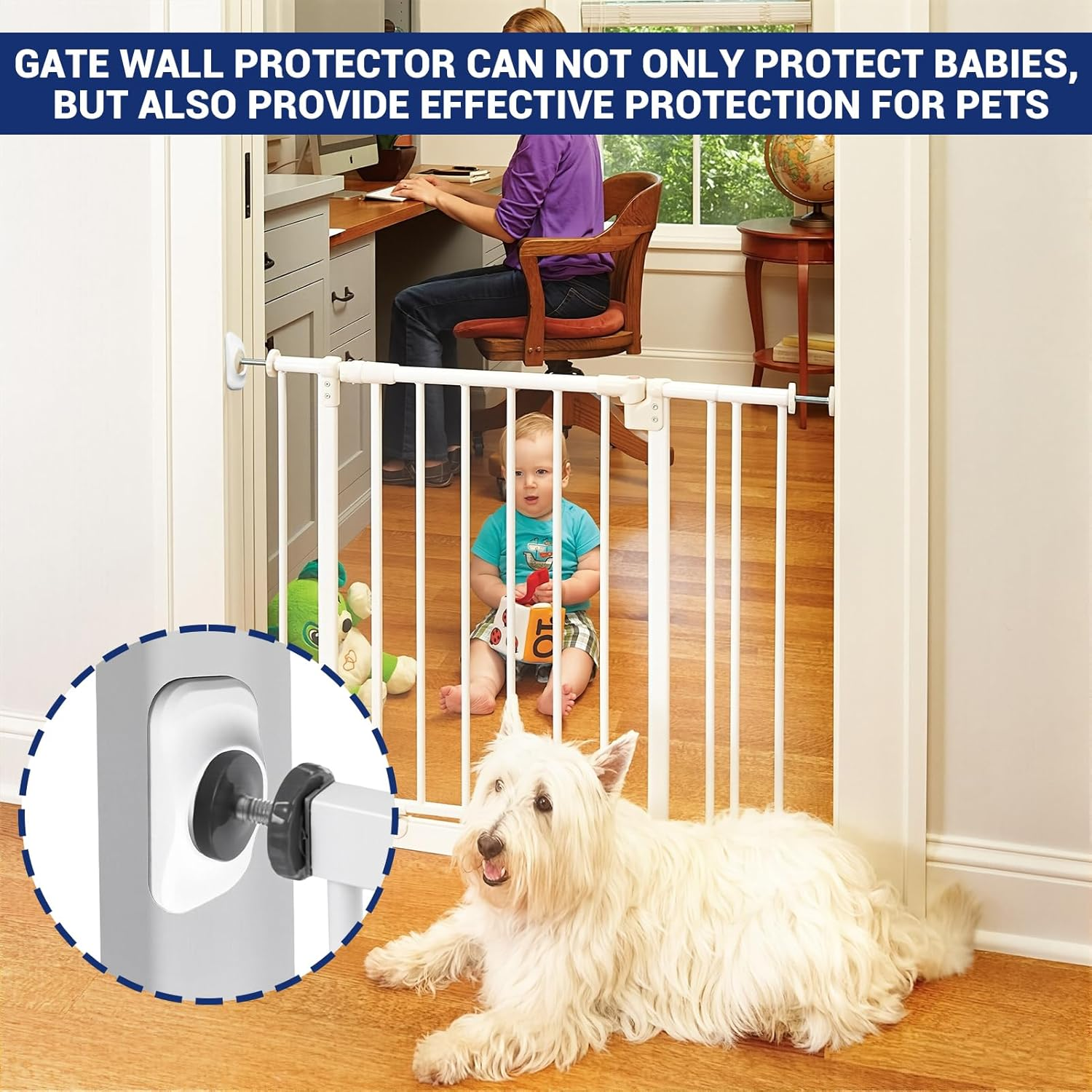 Baby Gate Protector, 4Pcs Retractable Baby Gate Protector, Dog Gate, Safety Gate Wall Protector, Child & Pet Proof Wall Saver for Pressure Mounted Gate, Doorways, Walls, Stairs, Baseboard image number 3