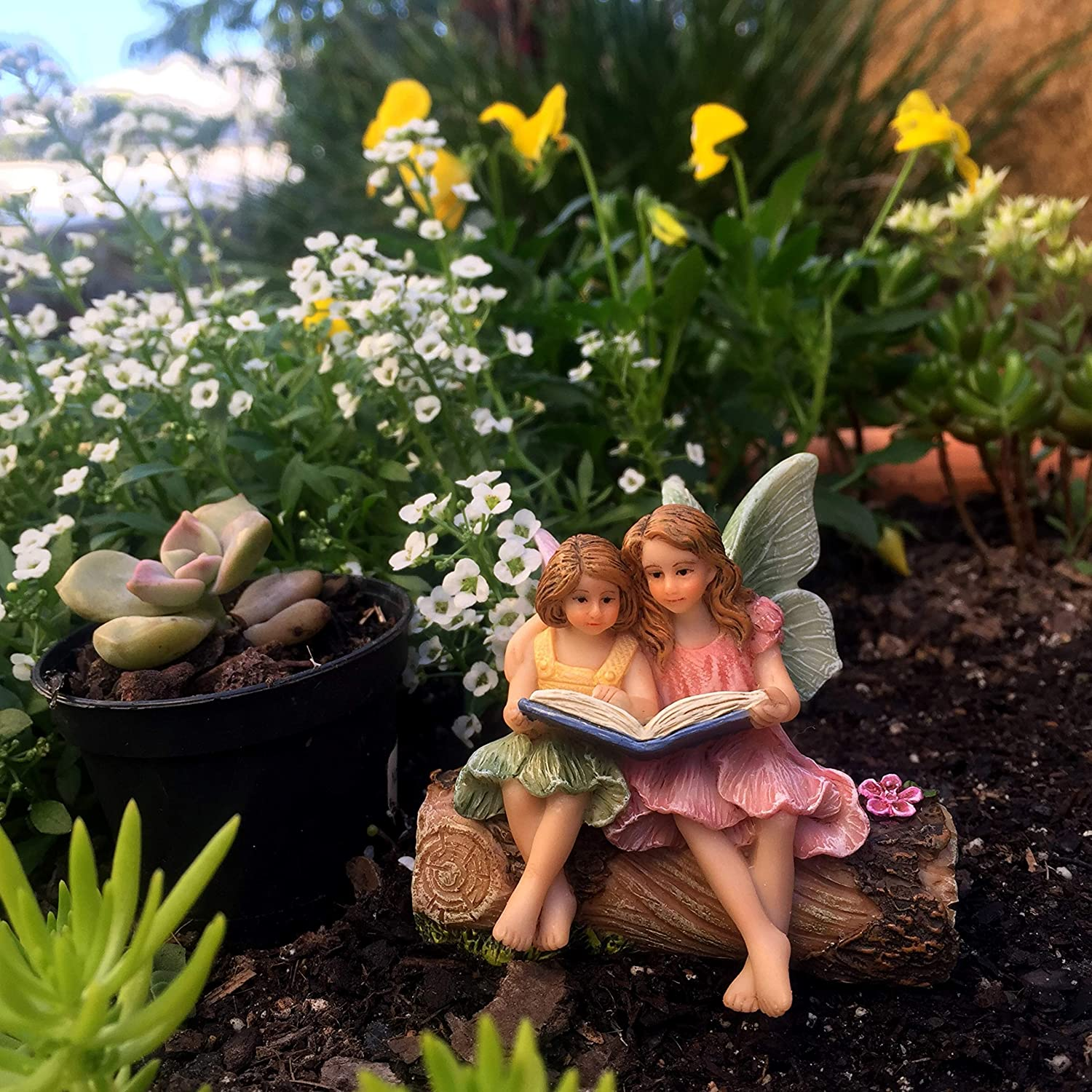PRETMANNS Fairies for Fairy Garden - Accessories for an Outdoor or Indoor Miniature Garden &ndash; Adorable Hand-Painted Resin Figurines &ndash; 2 Sitting Sisters 1 Piece image number 1