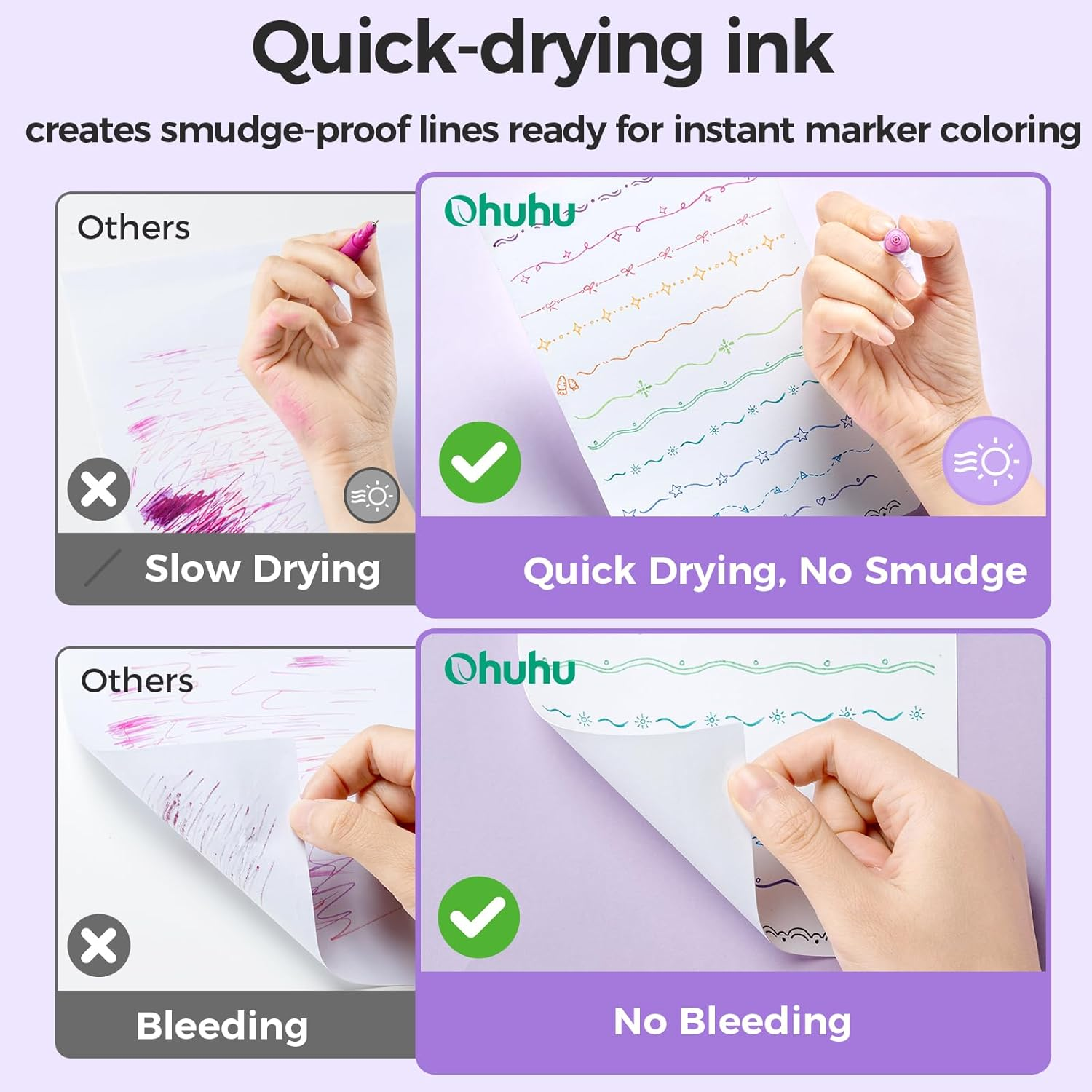 Ohuhu Brush & Fineliner Dual Tips Colored Drawing Pens, 12 Colors Waterproof & Alcohol-Proof Calligraphy Brush Micro Pens for Adults, Artists & Beginners Drawing Sketching Bullet Journal Outlining image number 4