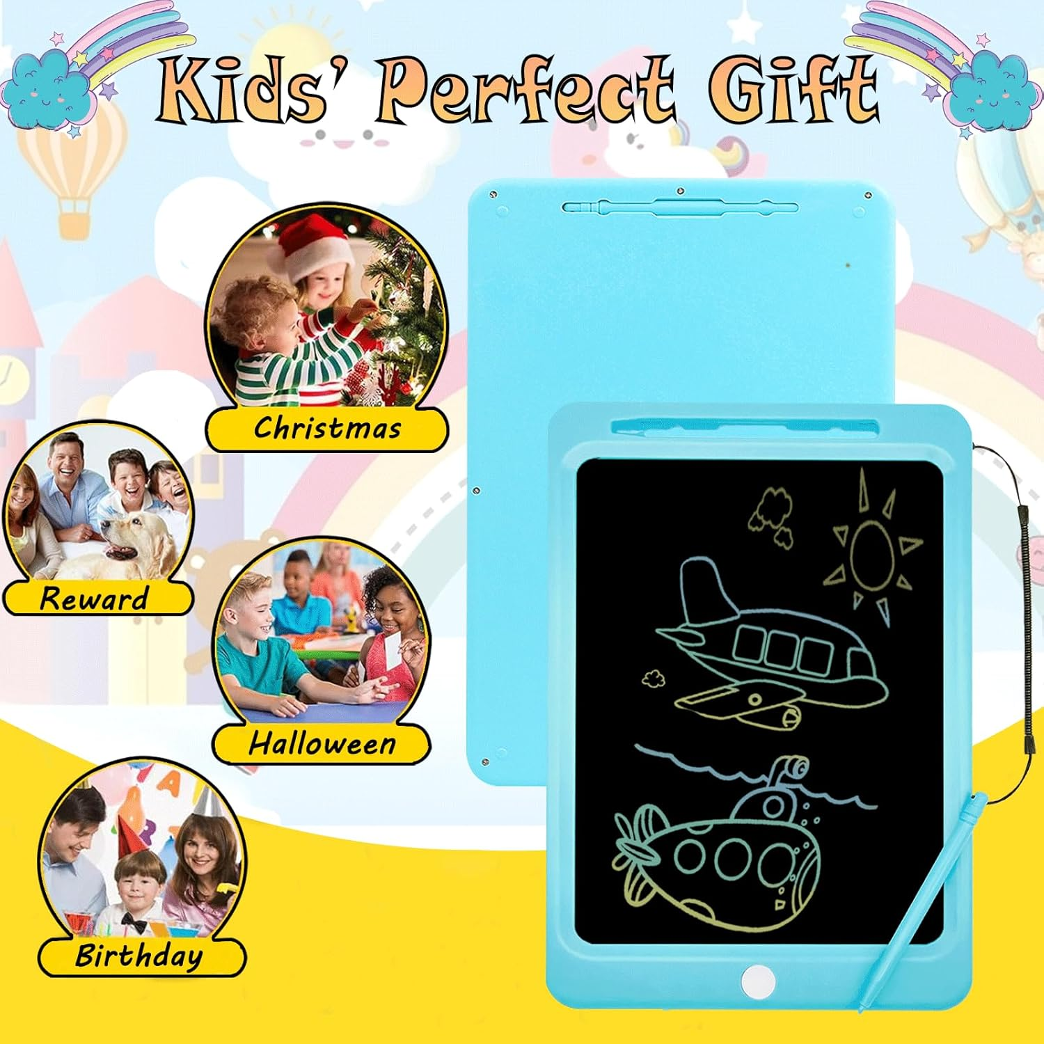 LCD Writing Tablet for Kids 12Inch,Toys Doodle Board Electronic Drawing Pad for Boys Girls Age 3-8 Years, Toddler Drawing Tablet Travel Essentials Christmas Birthday Gift, Blue