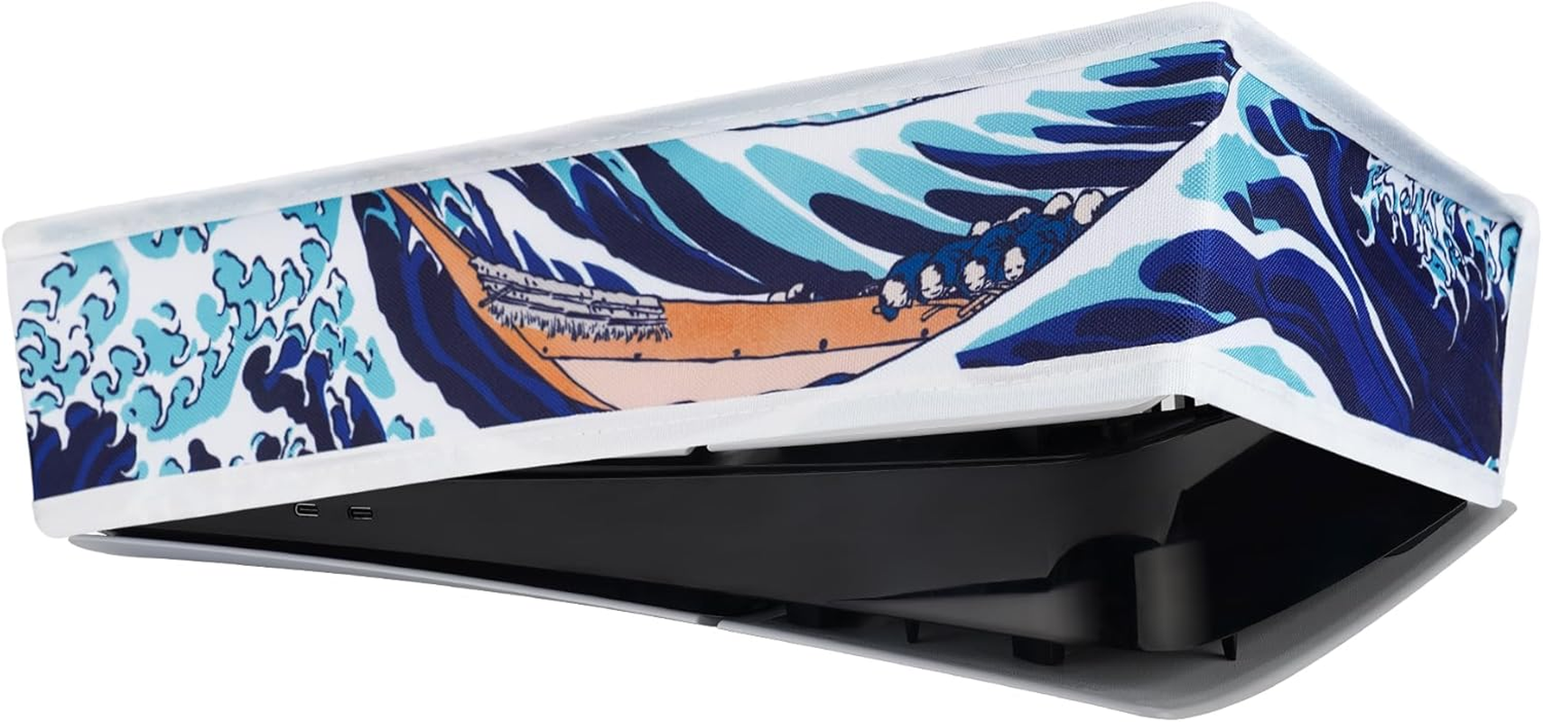 Playvital Horizontal Dust Cover for Ps5 Slim Digital Edition(The New Smaller Design), Nylon Dust Proof Protector Waterproof Cover Sleeve for Ps5 Slim Console - the Great Wave