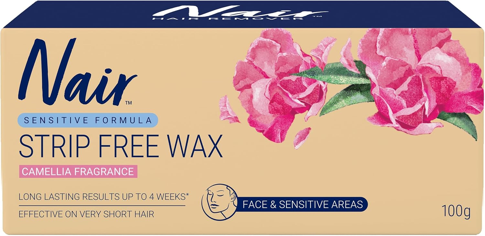 Nair Strip Free Wax for Sensitive Skin - Gentle Hair Removal Waxing Kit for Face & Sensitive Areas - Easy to Use, No Wax Strips Needed - Smooth, Long-Lasting Results - 100G