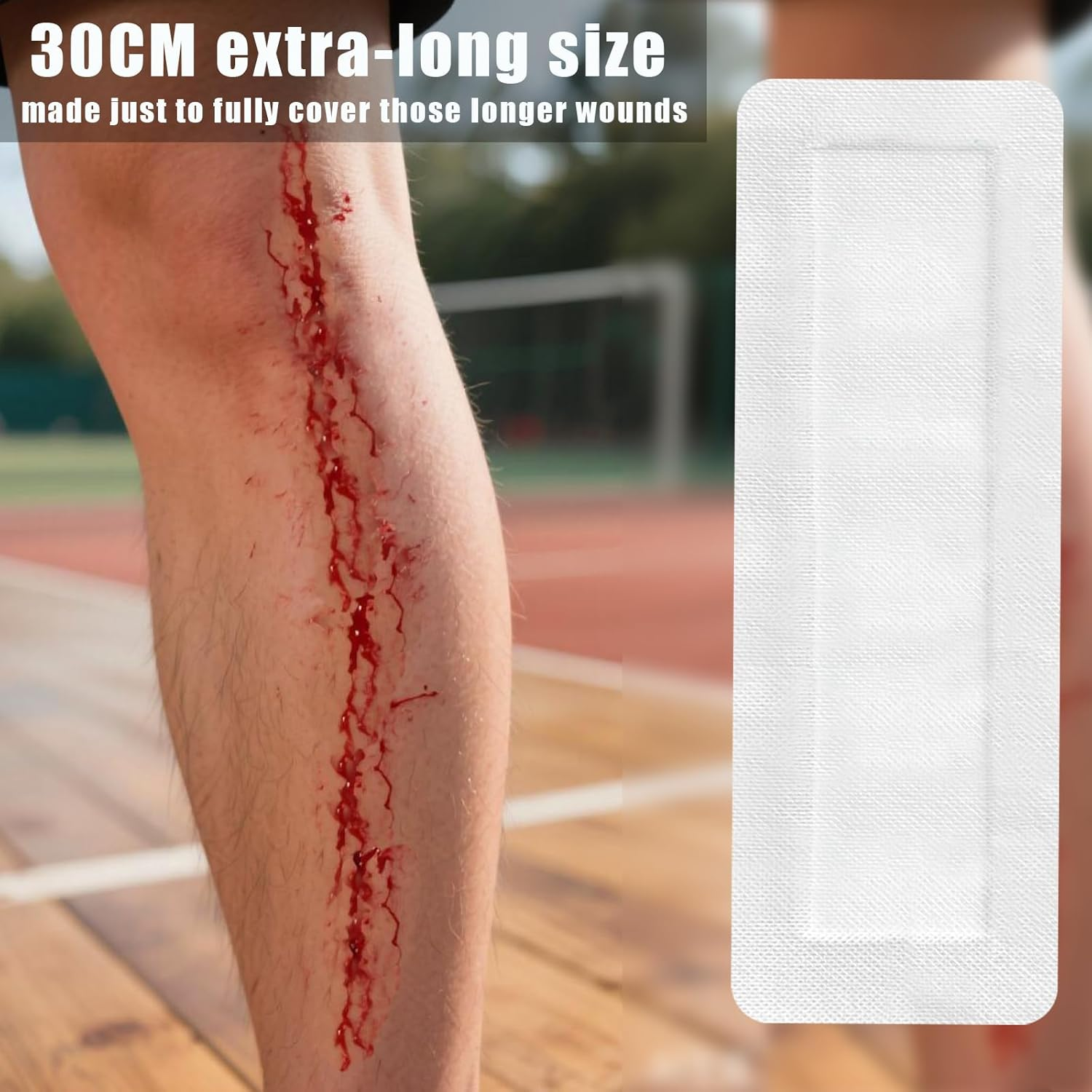 Wound Dressings Adhesive, Lengthen Large Dressing Pads Padding with Absorbent Patch, Individually Wrapped(10 X 30Cm, 10 Pack) image number 2