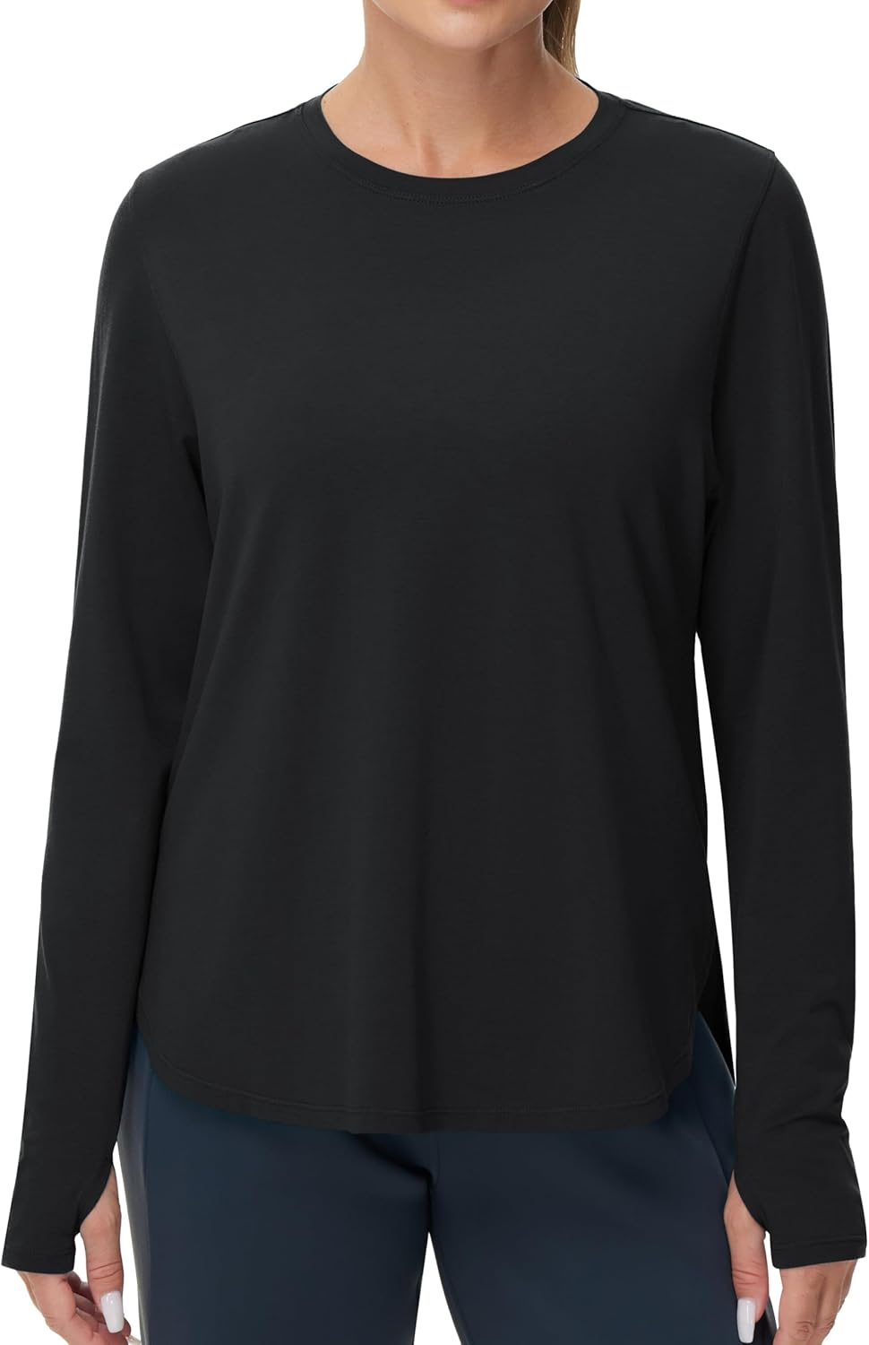 THE GYM PEOPLE Women'S Long Sleeve Workout Shirts Lightweight Cotton Running Yoga Tops with Thumb Hole