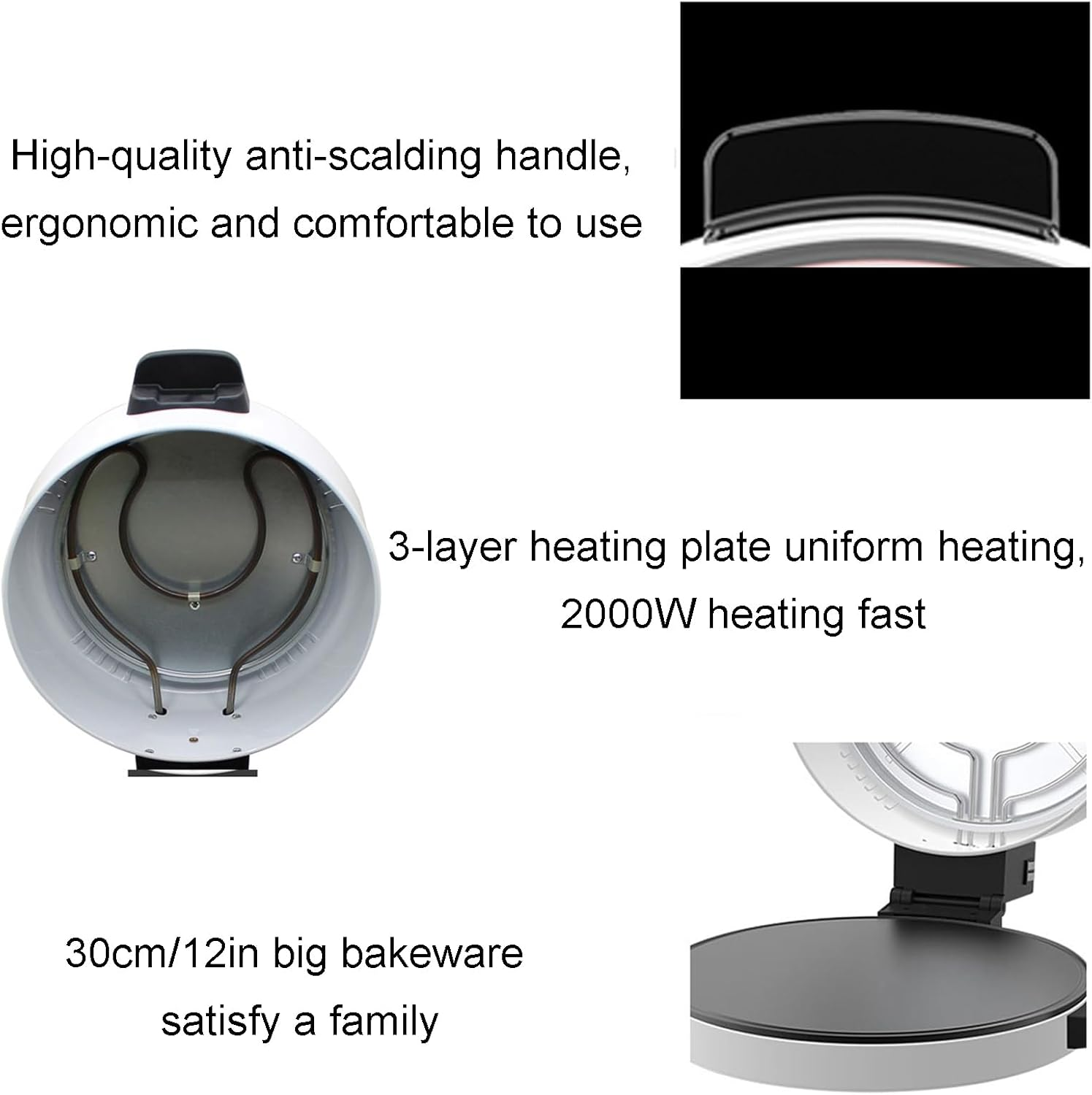 Electric Pizza Maker Countertop Pizza Oven 12 Inch Arabic Bread Maker Machine for Home, 2000W Portable Hot Stone Pizza Cooker Non-Stick Heating Plate Fit for Steak, Pancake, Nachos, Fajitas, Omelettes image number 6