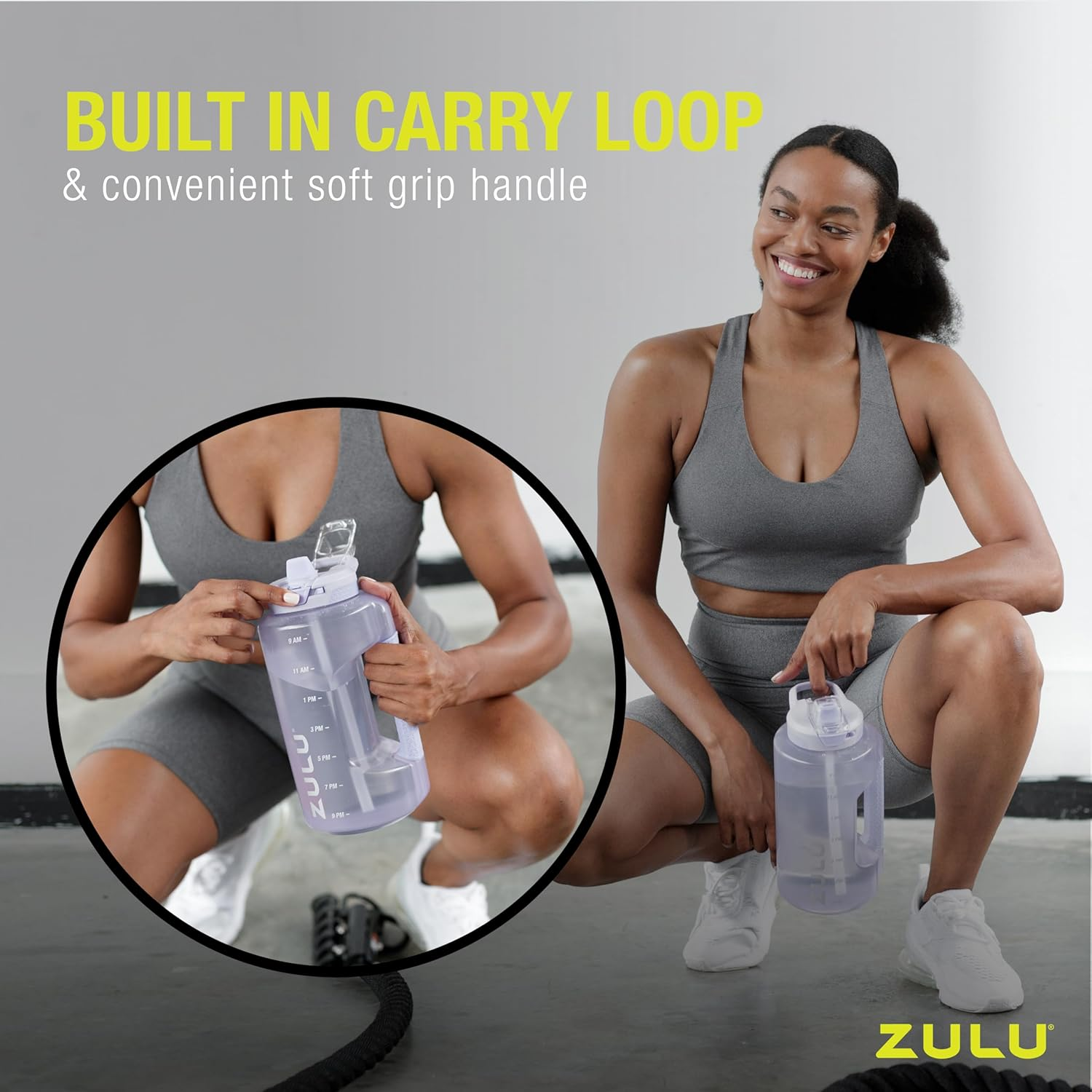 ZULU Goals 64Oz Large Half Gallon Jug Water Bottle with Motivational Time Marker, Covered Straw Spout and Carrying Handle, Perfect for Gym, Home, and Sports, Tropical Violet - Aquaviva image number 4