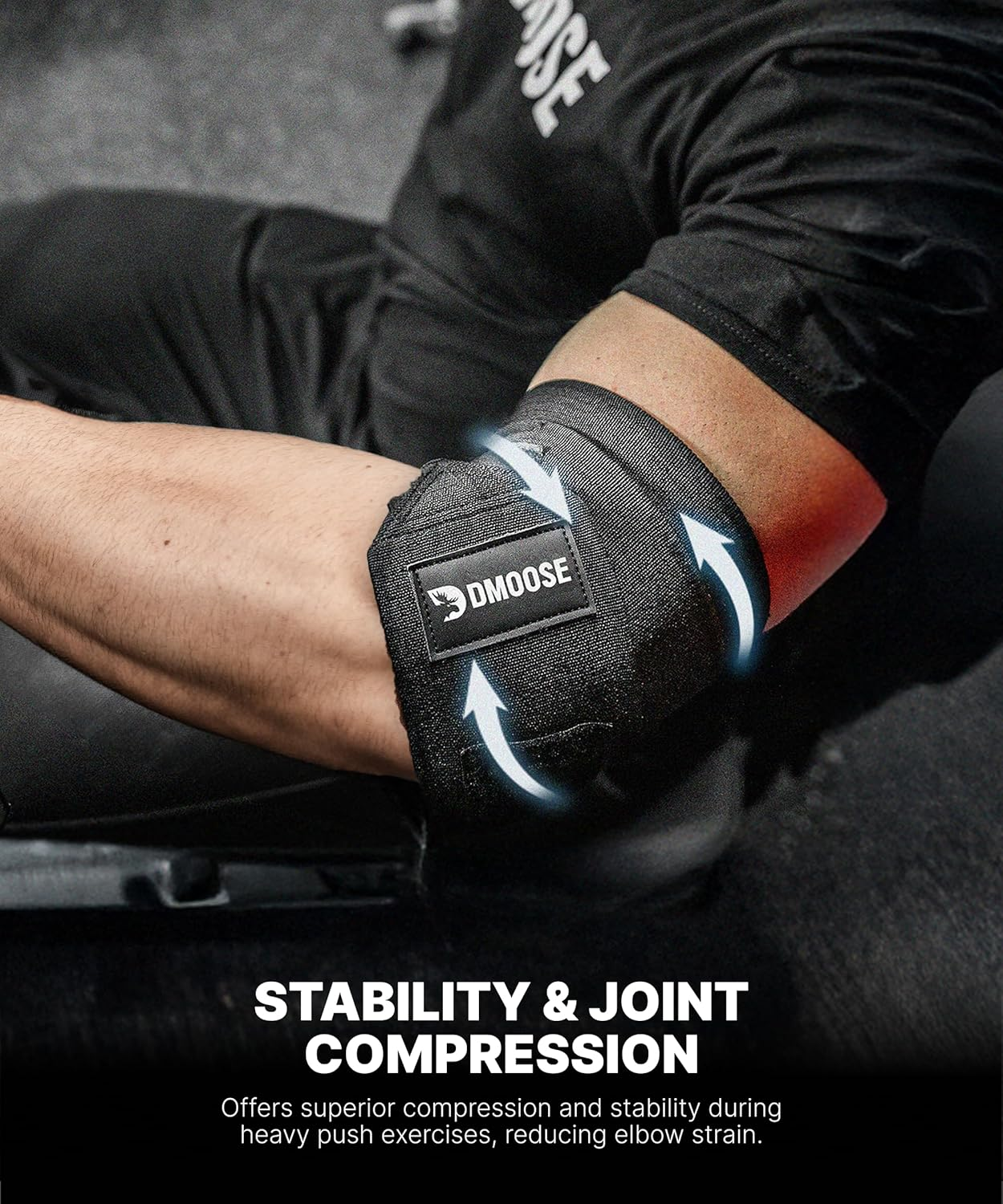 Dmoose Fitness Elbow Wraps for Weightlifting (Pair) 40" Adjustable Brace for Joint Support, Pain Relief & Tendonitis-Elbow Straps for Weight Lifting, Bench Press & Gym Workouts, Band for Men & Women image number 6