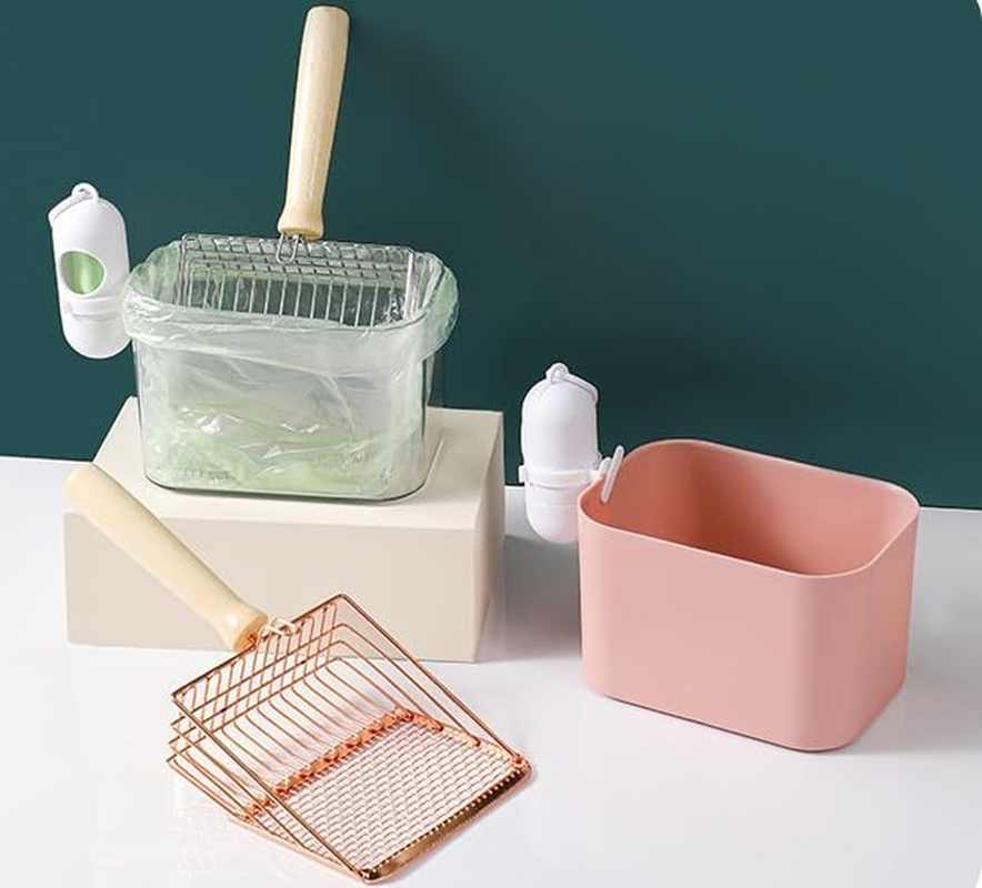 Aesthetic Cat Litter Scoop with Holder Stainless Steel Heavy Duty Litter Box Tray Pan Sifter with Comfortable Wood Grip Non-Stick Kitty Litter Scooper for Easy and Efficient Cleaning (Blue, One Size) image number 4