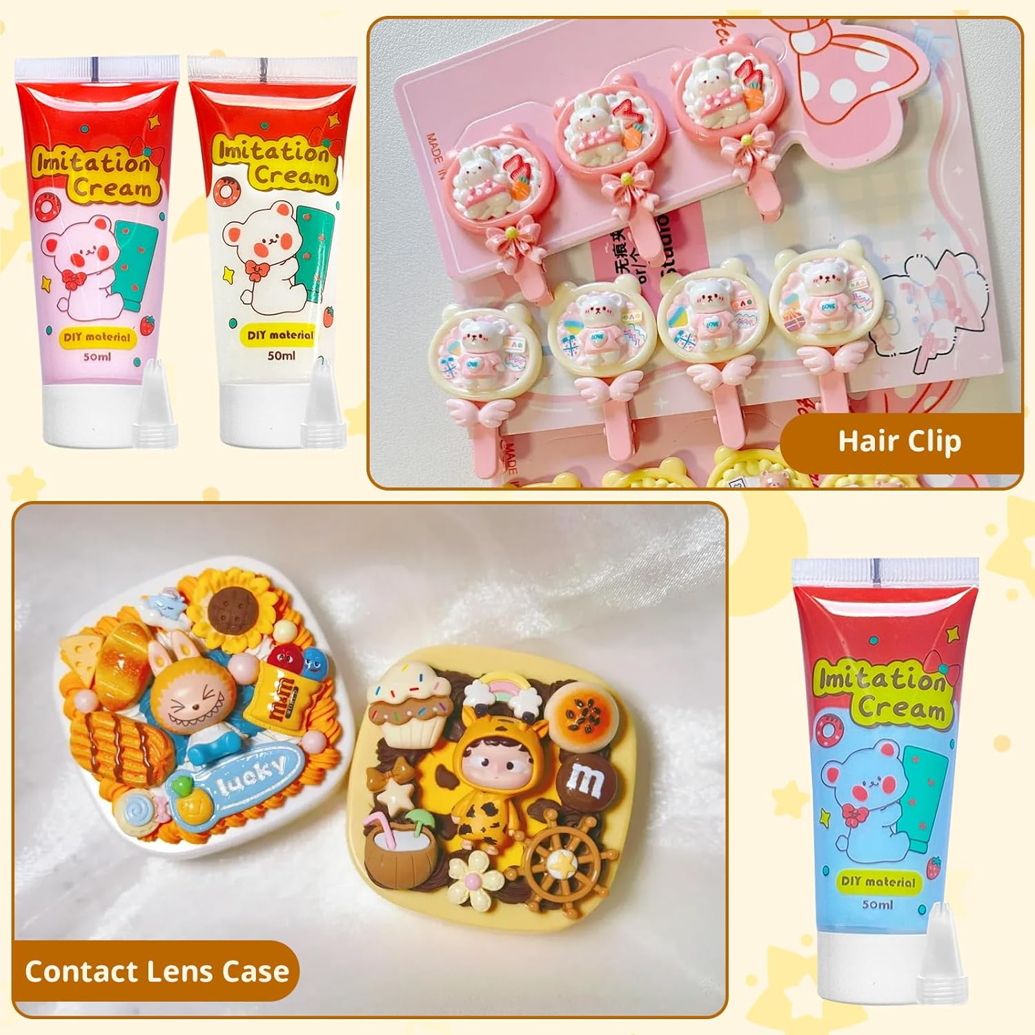 6Pcs Decoden Cream Kit, Simulation Fake Whipped Cream Glue, Deco Cream, Comes with 4 Packs of Resin Decorations and 6 Nozzles, Very Suitable for DIY Crafts and Decoration(1.69Z) image number 1