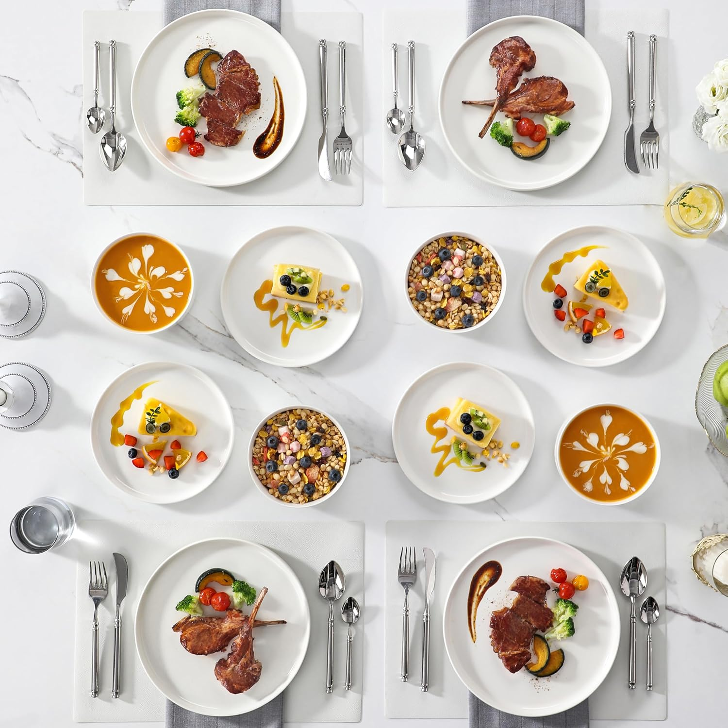 MALACASA 12 Pieces Porcelain Dinnerware Set, Modern White Dish Set for 4, Premium Serving Plates and Bowls Sets, Chip and Scratch Resistant Dishware Sets Kitchen Dishes Dining Ware Set, Series Leah image number 3