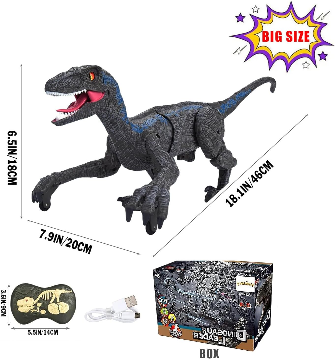 Remote Control Dinosaur for Kids,2.4G Electronic RC Toys Velociraptor with 3D Eye Shaking Head &Roaring Sounds,18.1 Inch Long Body Large Size, Indoor Toys for 5 6 7 8 Year Old Gifts image number 1