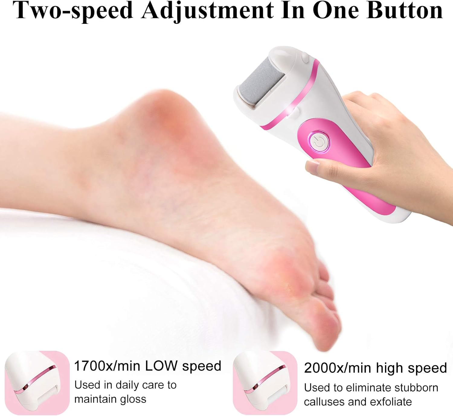 SIHOHAN Electric Callus Remover for Feet, 12 in 1 Pedicure Tools Kit, Rechargeable, Waterproof, 2 Speeds, 3 Roller Heads, Battery Display image number 5