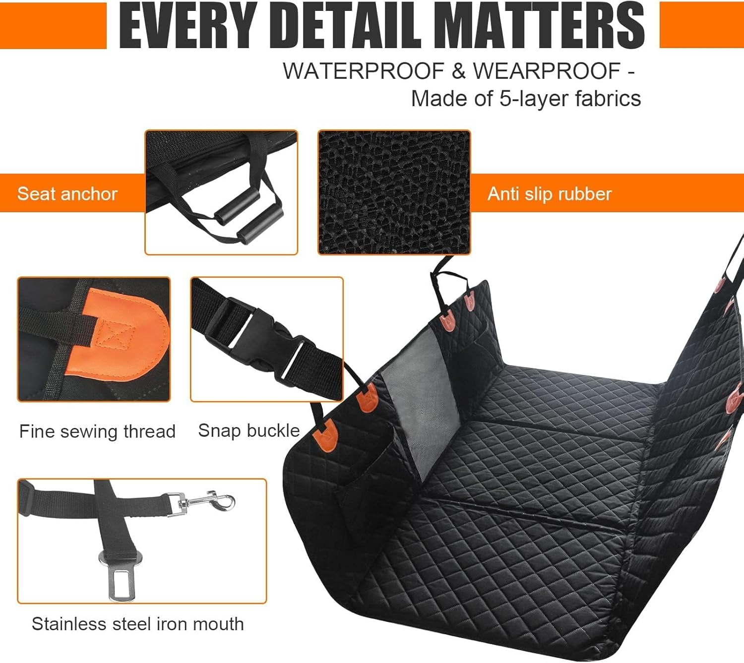 Lordap Back Seat Extender for Dogs,Hard Bottom Dog Car Cover Bed Camping Mattress,Dog Hammock Travel Bed,Non Mattress SUV Truck (Black) image number 4