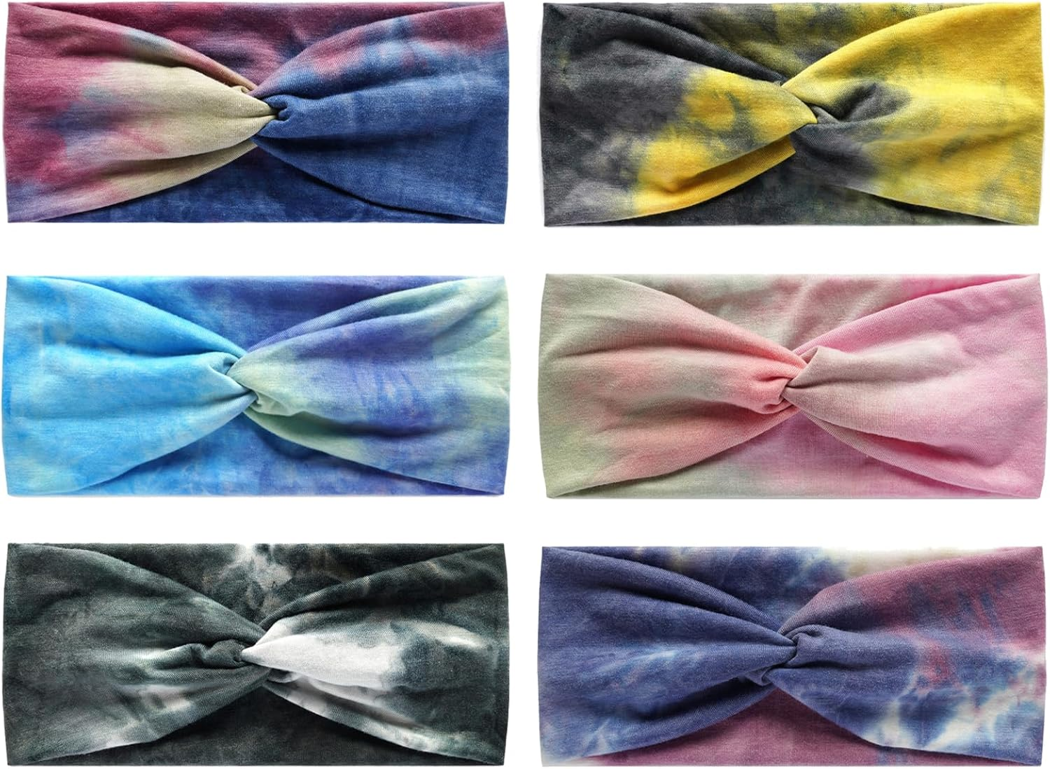 HTTDSLF Pack of 6 Hair Bands, 9 Cm Tie Dyeing Wide Hair Bands for Women and Girls, Elastic Hair Bands, Trendy Women'S Headbands, Soft Headbands, Headband Hair Band image number 3