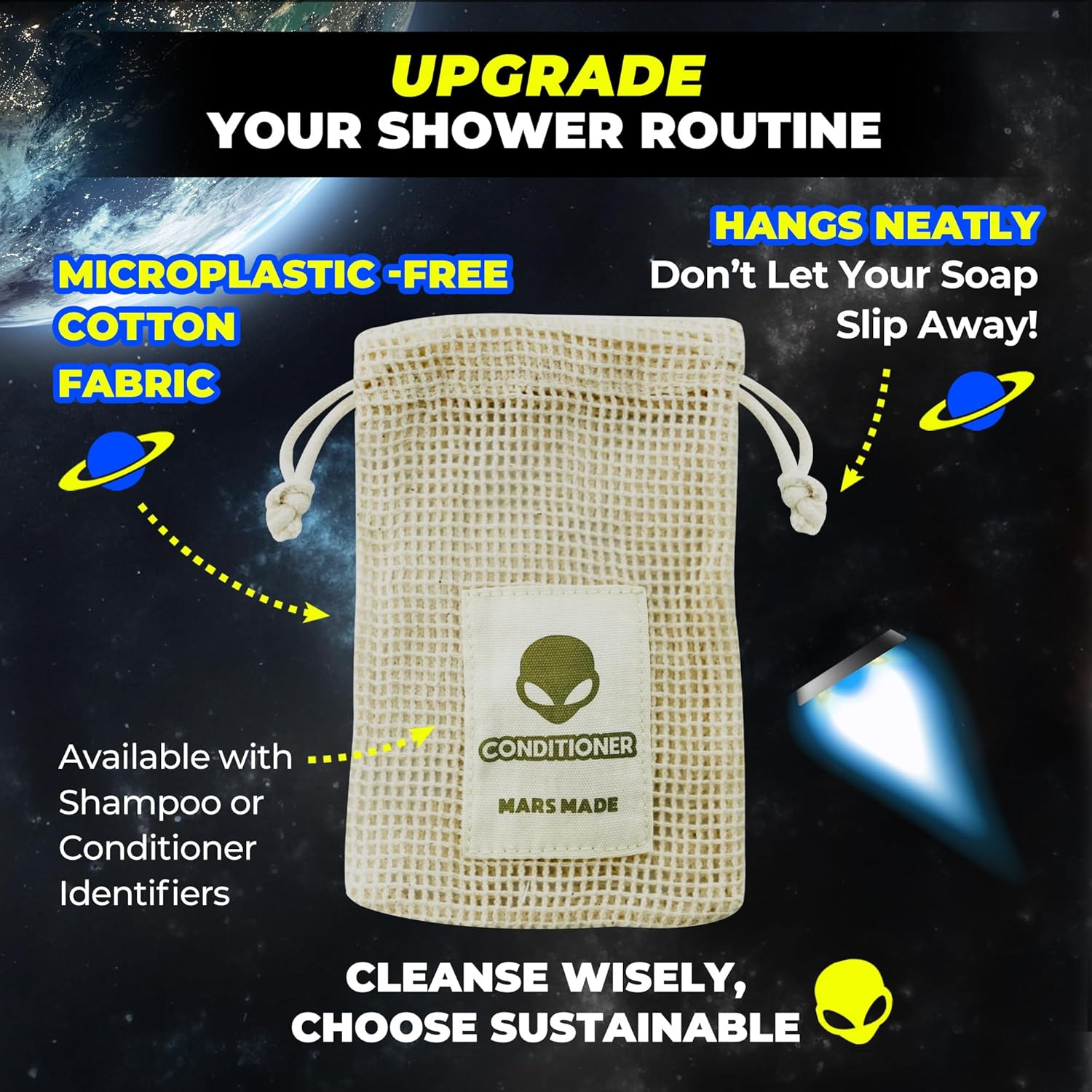 Shampoo Bar Soap Saver Bag for Extended Soap Life | Zero-Waste & Planet-Friendly Self-Draining Cotton Soap Bag | Mesh Soap Pouch for Shampoo & Conditioner Bar W/ 360&deg; Airflow (Conditioner)