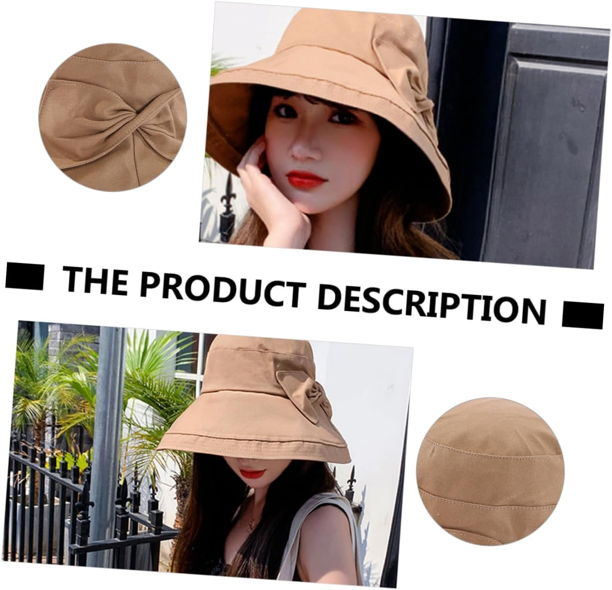 OHPHCALL 1 PC Sun Protection Hat Women'S Bucket Hats for Women Summer Beach S for Foldable Outdoor Foldable Cotton Bucket Washed Sunshade for Black - Beige image number 6