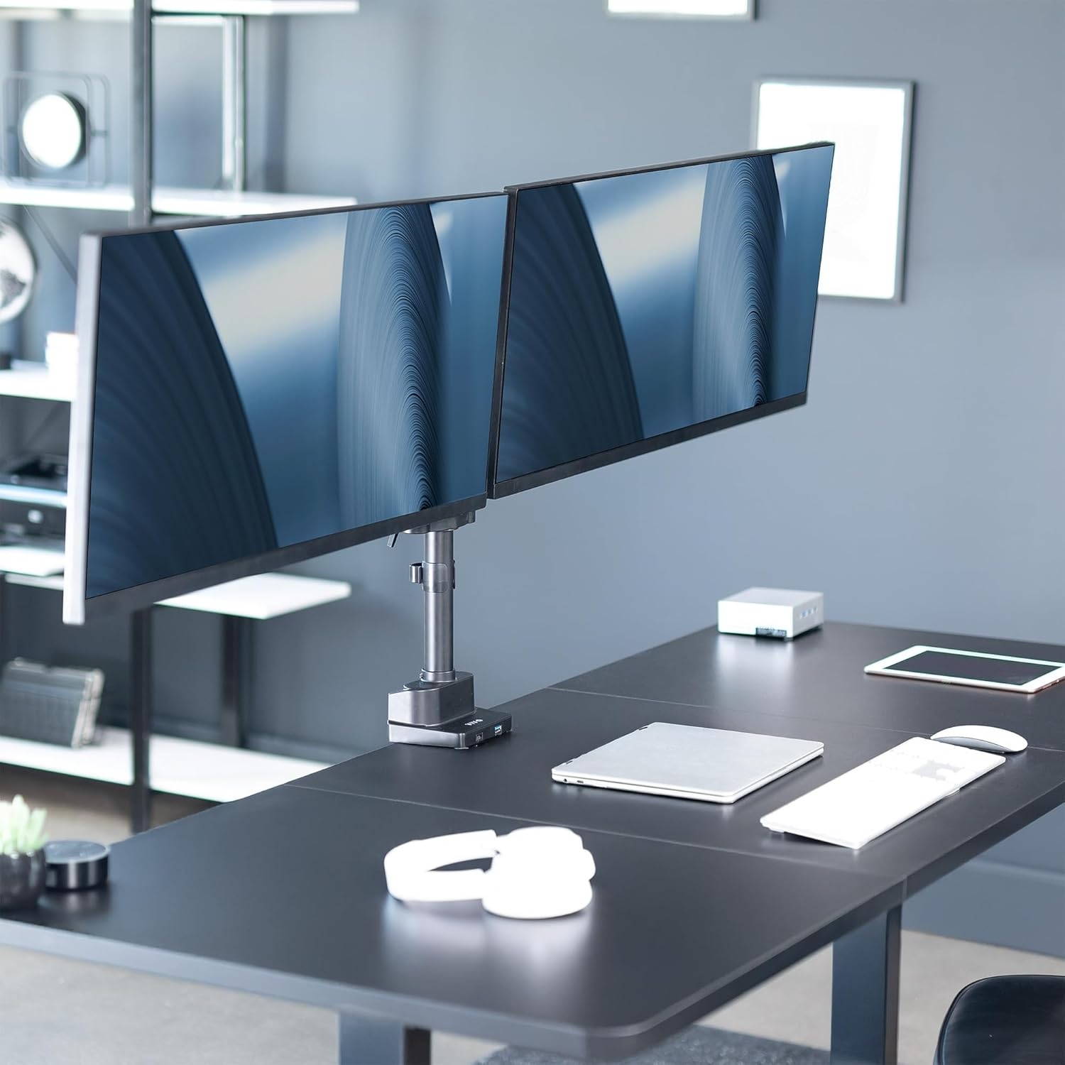 VIVO Premium Aluminum Full Motion Dual Monitor Desk Mount Stand with Lift Engine Arm, Pole Extension, and USB Ports, Fits Ultrawide Screens up to 35 Inches, STAND-V102BDU image number 3
